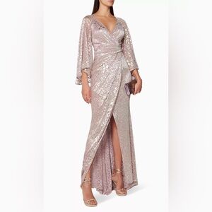 NWT Talbot Runhof Metallic Voile bell sleeve gown